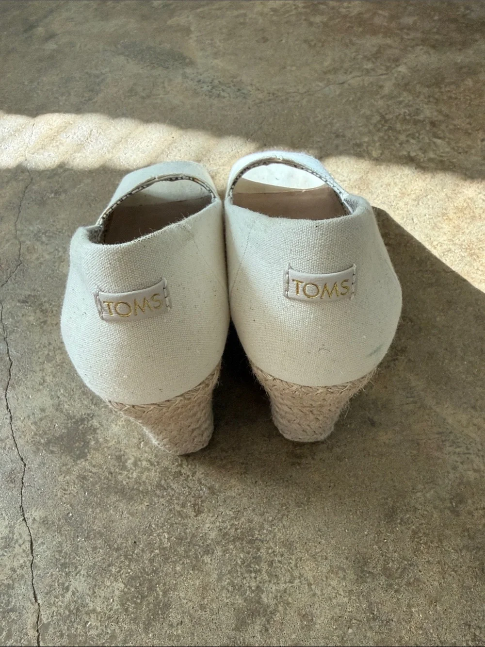 Toms Cream Peep-Toe Espadrille Wedge Flats